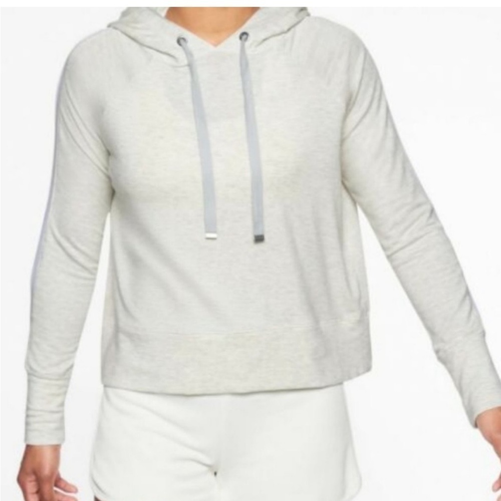 Athleta Open Hearted Grey Nylon Stripe Hoodie Size Medium